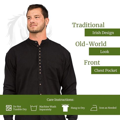 Civilian Irish Grandfather Collarless Shirt, Cotton and Linen Long-Sleeve Traditional Irish Shirt in Saudi Arabia