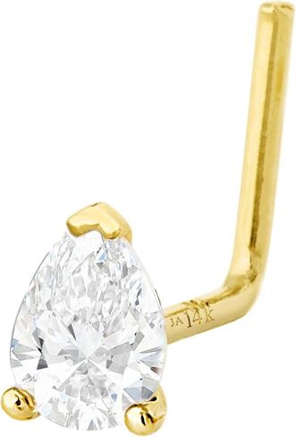 Jewelry Avalanche Pear Shape Moissanite 14K Gold L-shape Nose Stud 22G L-bend Nose Ring Stud V-prong set Teardrop Gemstone Unisex Stud in Saudi Arabia