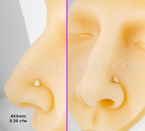 Jewelry Avalanche Pear Shape Moissanite 14K Gold L-shape Nose Stud 22G L-bend Nose Ring Stud V-prong set Teardrop Gemstone Unisex Stud in Saudi Arabia