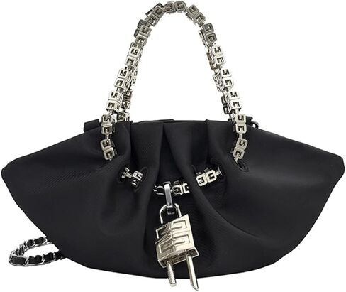 Women's Chain Evening Bag with Cloud Cluth Shoulder Bag, Oxford Cute Dumpling-Shaped Purses and Handbags Black in Kuwait