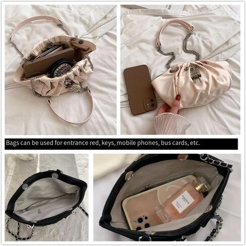 Women's Chain Evening Bag with Cloud Cluth Shoulder Bag, Oxford Cute Dumpling-Shaped Purses and Handbags Black in Kuwait