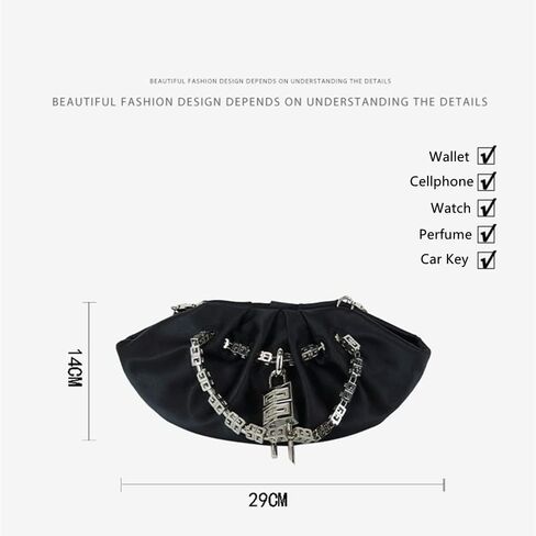 Women's Chain Evening Bag with Cloud Cluth Shoulder Bag, Oxford Cute Dumpling-Shaped Purses and Handbags Black in Kuwait