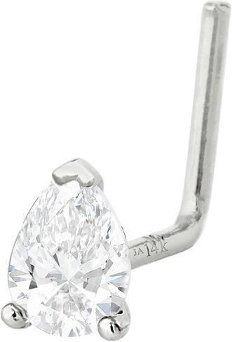 Jewelry Avalanche Pear Shape Moissanite 14K Gold L-shape Nose Stud 22G L-bend Nose Ring Stud V-prong set Teardrop Gemstone Unisex Stud in Saudi Arabia