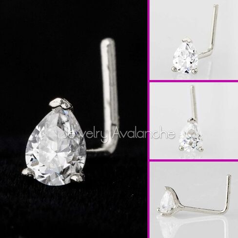 Jewelry Avalanche Pear Shape Moissanite 14K Gold L-shape Nose Stud 22G L-bend Nose Ring Stud V-prong set Teardrop Gemstone Unisex Stud in Saudi Arabia