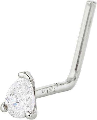 Jewelry Avalanche Pear Shape Moissanite 14K Gold L-shape Nose Stud 22G L-bend Nose Ring Stud V-prong set Teardrop Gemstone Unisex Stud in Saudi Arabia