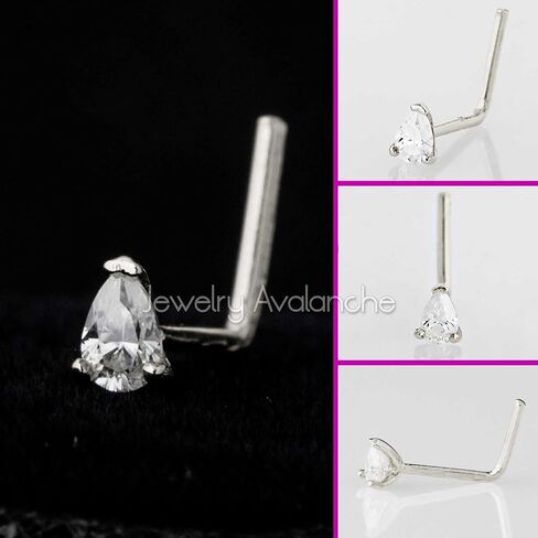 Jewelry Avalanche Pear Shape Moissanite 14K Gold L-shape Nose Stud 22G L-bend Nose Ring Stud V-prong set Teardrop Gemstone Unisex Stud in Saudi Arabia