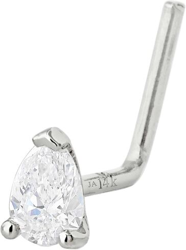 Jewelry Avalanche Pear Shape Moissanite 14K Gold L-shape Nose Stud 22G L-bend Nose Ring Stud V-prong set Teardrop Gemstone Unisex Stud in Saudi Arabia