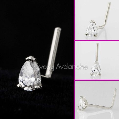 Jewelry Avalanche Pear Shape Moissanite 14K Gold L-shape Nose Stud 22G L-bend Nose Ring Stud V-prong set Teardrop Gemstone Unisex Stud in Saudi Arabia