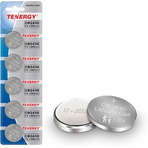 بطارية Tenergy CR2430، بطارية ليثيوم 3 فولت لمفتاح السيارة، جهاز التحكم عن بعد للسيارة، الآلات الحاسبة، موازين الحرارة والمزيد، 20 قطعة (عبوة من 4 قطع)