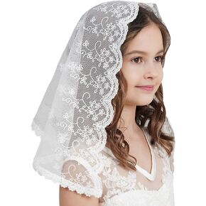 Flowergirl Veils First Communion Veil Lace Floral Edge Veil Headwrap for Grils F5