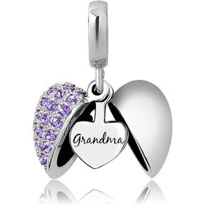 KunBead Grandma Heart I Love You Birthstone Dangle Charms for Bracelets Necklace Birthday Gift for Women Girls