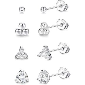 Milacolato Tiny Stud Earrings 14K Gold Plated Sterling Silver Small Trio Ball/Stud CZ Earring Set for Women Minimalist Tragus Cartilage Piercing 20G