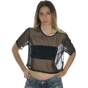 Sheer Mesh Fishnet Rave Festival Women's Crop Top in Kuwait