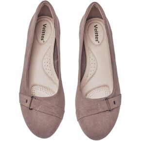 أحذية Veittes النسائية المسطحة - أحذية راقصة الباليه كاجوال لطيفة من الجلد السويدي للمكتب. in Kuwait