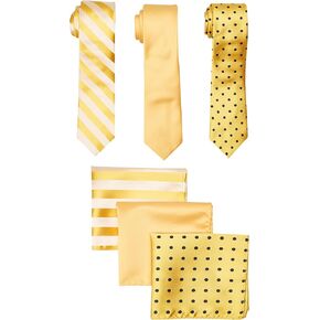 STACY ADAMS mens 3 Pack Satin Solid Striped Dots With Pocket Squares Necktie, Gold, One Size US