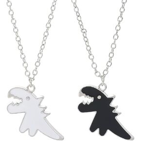 Lovely Enamel Dinosaur Pendant Necklaces, Couple Black White Dinosaur Dragon Charm Necklaces Choker KPOP Jewelry Gifts