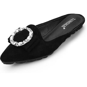 أحذية VYKF Mules للنساء أحذية مسطحة مريحة سهلة الارتداء بدون ظهر أحذية بدون كعب مغلقة عند الأصابع أحذية نسائية بمقدمة مدببة