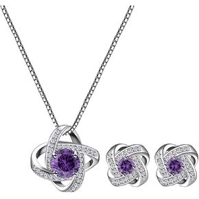 AMYJANE Bridal Jewelry Set for Women - Crystal Cubic Zirconia Love Knot Necklace Stud Earrings Elegant CZ Jewelry Set for Wedding Bride Bridesmaids Gift Set in Kuwait