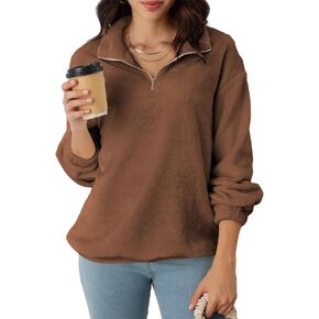 GORGLITTER Women's Plaid Half Zip Sweatshirt Quarter Zip Sherpa Fleece Pullover Fall Clothes