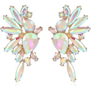 Met-edianger Vintage Rhinestone Statement Earrings Retro Big Cluster Crystal Drop Dangle Earrings for Women Girls