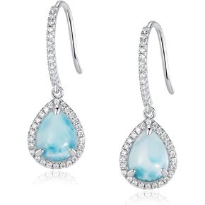 Larimar Dangle Earrings,925 Sterling Silver Gemstone Larimar Drop Earrings for Women