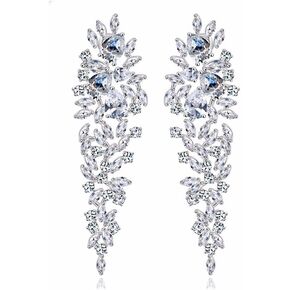 سيليكون اقراط متدلية لامعة مرصعة باحجار الزركونيا المكعبة على شكل ورقة شجر متدلية للعروس بقاعدة مطلية بالفضة in Kuwait