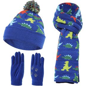 NATUST Kids Winter Hat Gloves Scarf 3 Piece Set Toddlers Dinosaur Pom Pom Beanie Children Knitted Warm Set in Saudi Arabia