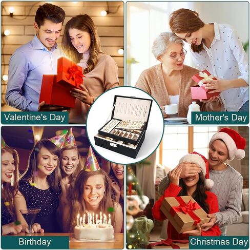 صندوق مجوهرات للنساء والفتيات منظم حامل مجوهرات من طبقتين من جلد البولي يوريثان منظم للأقراط والأقراط وقلادة وسوار وساعة هدية صندوق تخزين مع صينية قابلة للإزالة للرجال، أسود in Kuwait