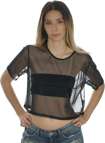 Sheer Mesh Fishnet Rave Festival Women's Crop Top in Kuwait