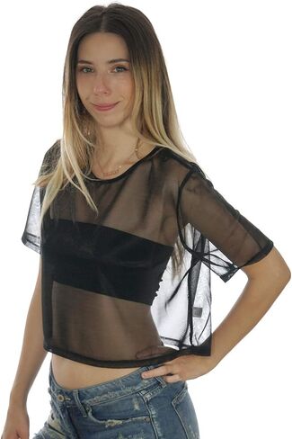 Sheer Mesh Fishnet Rave Festival Women's Crop Top in Kuwait