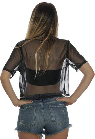 Sheer Mesh Fishnet Rave Festival Women's Crop Top in Kuwait