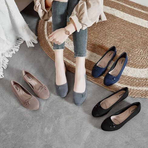 أحذية Veittes النسائية المسطحة - أحذية راقصة الباليه كاجوال لطيفة من الجلد السويدي للمكتب. in Kuwait