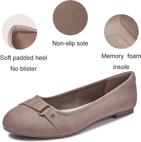 أحذية Veittes النسائية المسطحة - أحذية راقصة الباليه كاجوال لطيفة من الجلد السويدي للمكتب. in Kuwait