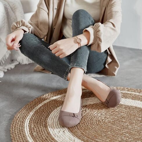 أحذية Veittes النسائية المسطحة - أحذية راقصة الباليه كاجوال لطيفة من الجلد السويدي للمكتب. in Kuwait