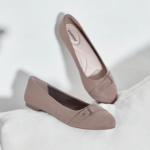 أحذية Veittes النسائية المسطحة - أحذية راقصة الباليه كاجوال لطيفة من الجلد السويدي للمكتب. in Kuwait