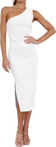BTFBM Women One Shoulder Bodycon Dress 2023 Spring Summer Sleeveless Slit Midi Party Cocktail Wedding Guest Prom Dresses in Saudi Arabia