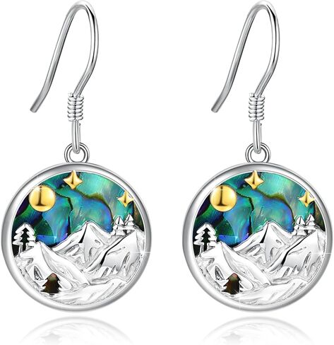 Mountain Earrings Sterling Silver Hypoallergenic Abalone Shell Mountain Range Dangling Earrings Mountain Jewelry for Women Girls Skiers, Hikers, Campers, Climbers,Nature Lovers in Saudi Arabia