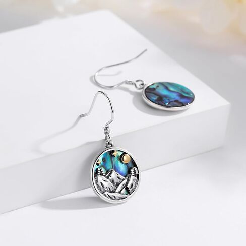 Mountain Earrings Sterling Silver Hypoallergenic Abalone Shell Mountain Range Dangling Earrings Mountain Jewelry for Women Girls Skiers, Hikers, Campers, Climbers,Nature Lovers in Saudi Arabia
