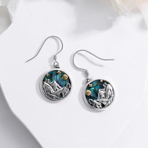Mountain Earrings Sterling Silver Hypoallergenic Abalone Shell Mountain Range Dangling Earrings Mountain Jewelry for Women Girls Skiers, Hikers, Campers, Climbers,Nature Lovers in Saudi Arabia