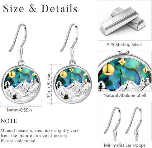 Mountain Earrings Sterling Silver Hypoallergenic Abalone Shell Mountain Range Dangling Earrings Mountain Jewelry for Women Girls Skiers, Hikers, Campers, Climbers,Nature Lovers in Saudi Arabia