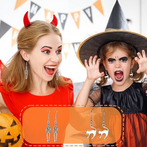 12 زوجًا من أقراط الهالوين الفضية، شبح شبح مخيف، جمجمة اليقطين، قبعة الساحرة، أقراط متدلية مصنوعة يدويًا، أقراط قوطية للهالوين، هدايا مجوهرات للحفلات in Kuwait