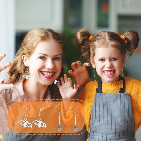 12 زوجًا من أقراط الهالوين الفضية، شبح شبح مخيف، جمجمة اليقطين، قبعة الساحرة، أقراط متدلية مصنوعة يدويًا، أقراط قوطية للهالوين، هدايا مجوهرات للحفلات in Kuwait