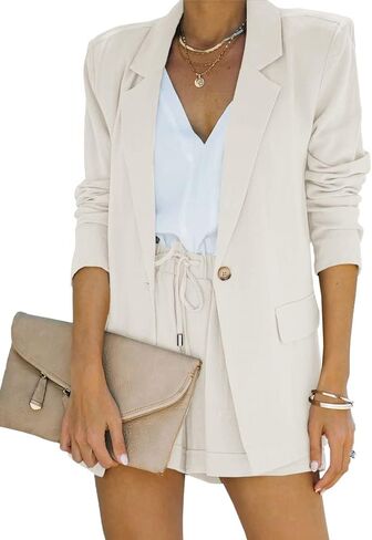 بدلة عمل نسائية من SySea بأكمام طويلة ومعطف وسترة وسروال قصير عالي الخصر مكون من قطعتين، أبيض، X-Large in Kuwait