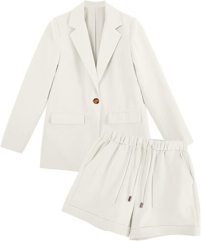 بدلة عمل نسائية من SySea بأكمام طويلة ومعطف وسترة وسروال قصير عالي الخصر مكون من قطعتين، أبيض، X-Large in Kuwait