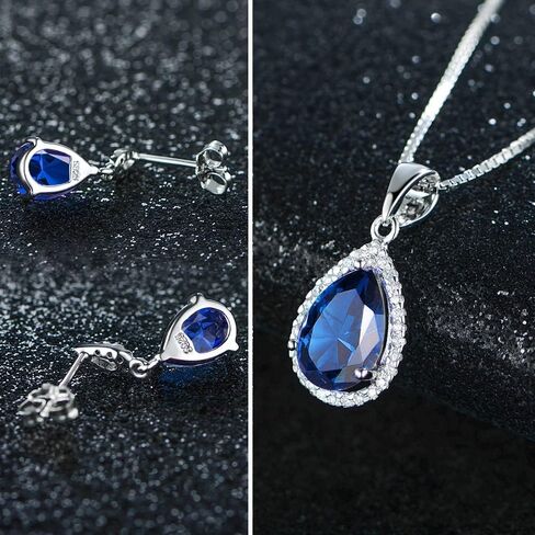 JIANGXIN Teardrop Birthstone 925 Sterling Silver Rhodium Plated Gemstone Jewelry Set for Women Stud Earring Pendant Necklace 16~18inch Italian Box chain in Kuwait