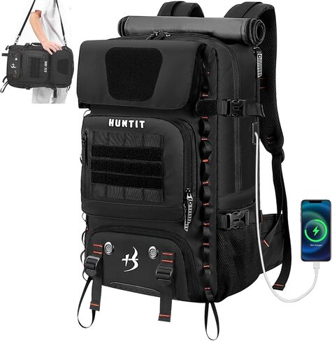 شنطة ظهر للابتوب متعددة الاغراض من هانتيت، شنطة ظهر تكتيكية قابلة للتحويل من البوليستر 600D مقاومة للماء، شنطة ظهر للمشي لمسافات طويلة للرجال والنساء (اسود)، اسود in Kuwait