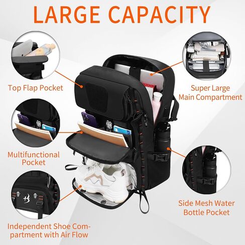 شنطة ظهر للابتوب متعددة الاغراض من هانتيت، شنطة ظهر تكتيكية قابلة للتحويل من البوليستر 600D مقاومة للماء، شنطة ظهر للمشي لمسافات طويلة للرجال والنساء (اسود)، اسود in Kuwait