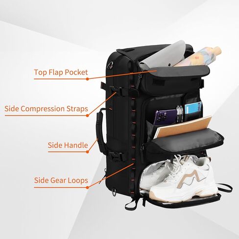 شنطة ظهر للابتوب متعددة الاغراض من هانتيت، شنطة ظهر تكتيكية قابلة للتحويل من البوليستر 600D مقاومة للماء، شنطة ظهر للمشي لمسافات طويلة للرجال والنساء (اسود)، اسود in Kuwait