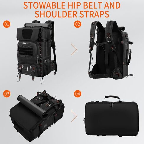 شنطة ظهر للابتوب متعددة الاغراض من هانتيت، شنطة ظهر تكتيكية قابلة للتحويل من البوليستر 600D مقاومة للماء، شنطة ظهر للمشي لمسافات طويلة للرجال والنساء (اسود)، اسود in Kuwait