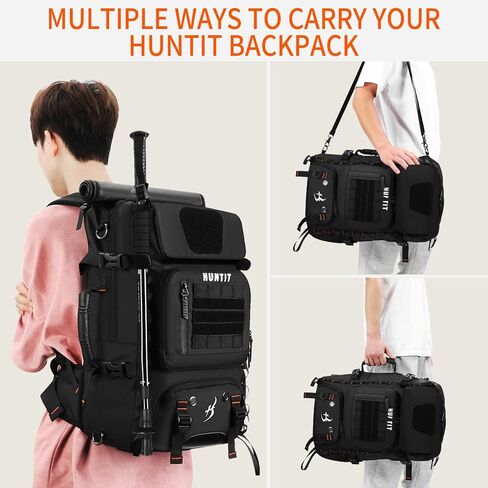 شنطة ظهر للابتوب متعددة الاغراض من هانتيت، شنطة ظهر تكتيكية قابلة للتحويل من البوليستر 600D مقاومة للماء، شنطة ظهر للمشي لمسافات طويلة للرجال والنساء (اسود)، اسود in Kuwait